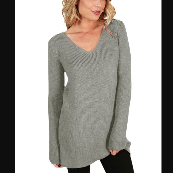 Gray Lace-up back Sweater - Picture 2 of 3